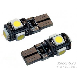 Светодиод бесцокольный, одноконтактный T10 (W5W 1156) 5SMD 5050 с обманкой